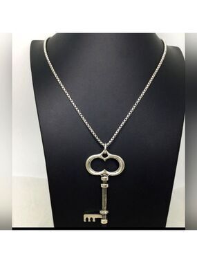 NWT Chico's Vintage Key Pendant Long Box Chain Necklace 32"